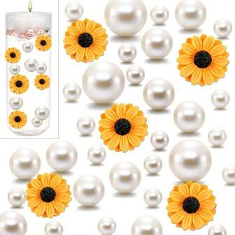 Vase Filler, Simulated Sunflowers And Pearls Wedding Spring Vase Filler Set Vases Filler For Wedding Centerpieces Table Decorations,Table Scatters Pearl Garland - Dazzling For Wedding Centerpieces, Vase Fillers, Party Garland Decorations, Candle Jar Fillers Gifts Birthday Graduation Faux Pearl Beaded Plastic Party Decorations, Home Decor Prop For Vases Filler Wedding Centerpiece Valentine's Day