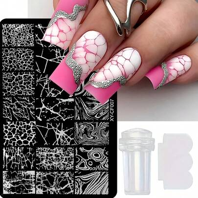 Line Nail Art Stamping Plate With Stamper & Scrapper Wave Stripe Design Drawing Gel Print Stencils UV Gel Polish Printing Plate Tools Manicure Products
