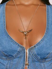 1 Bohemian Western Cowboy Style Alloy Bull Head Pendant Y-Shaped Round Ball Women's Long Necklace Sweater Chain Pendant Neck, - Bull's Head Y-shaped Chain - View 8