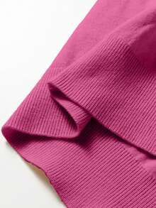 Acelitt Women's Autumn Floral Print Puff Sleeve Patchwork Knit Crew Neck Sweater, Dark Green - Hot Pink - View 8