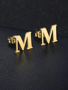 MONALLY 1对18K镀金A-Z字母耳钉，不锈钢材质，低过敏性，优雅日常佩戴饰品，完美礼物 - 耳環 - 查看 12