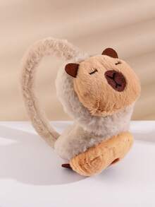 1个儿童毛绒水豚耳罩 - 可调节毛绒内衬保暖耳罩，适合幼儿，冬季保暖，适合日常户外活动和学校使用