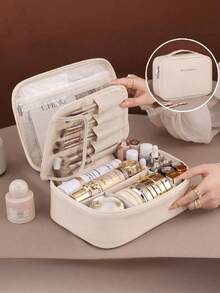 新款大容量防水PU化妆包，女士便携式化妆品收纳包，小众设计旅行化妆箱 - 彩色 - 查看 9