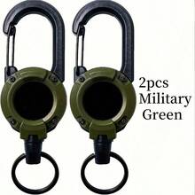 [Tactical Buckle] 2pcs/7pcs Multi-Function Tactical Buckle | Camping Elastic Anti-Lost Rope, Telescopic Keychain Clip, ID Card Clip, Backpack Buckle, Badge Clip, Heavy Duty Keychain - Army Green - View 2