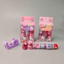 Sanrio 1 Set Of 12+1 Hello Kitty Stickers, Mini Paper Tapes For DIY Scrapbooking, Cute Girly Style, 1 Box (12 Rolls) With Cutter, 1 Set Of Random Tape Sealing Stickers, Friend Sticker Gift Set - Multicolor - View 2