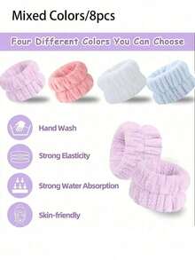 2pcs/Pack Solid Color Soft Wristband For Face Washing, Elastic & Sweat-Absorbing Hand Bands For Bathing Home Bathroom Decor Fall Decor Back To School Hair Accessories - Màu tím - Xem 4
