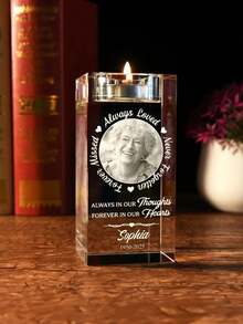 Personalized Crystal Candle Holder, Memorial Gift For Deceased Loved Ones, Customized Photo Gift For Parents, Condolence Gift, Personalized Home Decor Gift, Angel Wings (7 Designs) - Multicolor - View 12