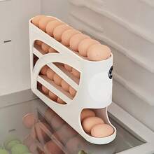 4-Layer Rolling Egg Rack - Optimized Space With Side Door Design That Can Accommodate 30 Eggs, Smooth And Shiny Surface, Convenient Handle, Suitable For Kitchen And Refrigerator Storage | Modern Kitchen Accessories | Durable Plastic Material - 白色1件 - 查看 7