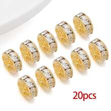 20pcs Real 18K Gold Plated Clear Crystal Rhinestone Beads Straight Flange Beads Golden Flat Round Rhinestone Bead Rondelle Crystal Metal Bead For DIY Jewelry Making - Multicolor - View 21