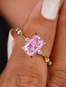 1 Buah Cincin Fashion Zirkonia Kubik untuk Wanita, Cocok untuk Pernikahan, Pertunangan, Pesta, Perhiasan, Hadiah Hari Valentine - Berwarna merah muda - View 8