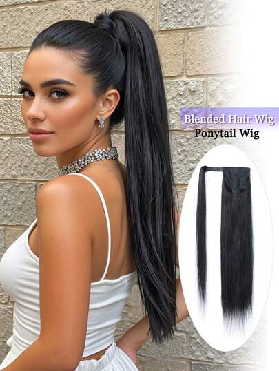 Lång rak hästsvans blandade hårförlängningar blandad peruk modern elegant och mångsidig med en mängd olika stilar lämplig för daglig fest festival och cosplay peruker för kvinnor frisyr
