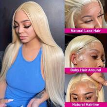 13X4 Lace Front Straight Wig For Women Pre Plucked Remy Glueless Brazilian HD Transparent Lace Frontal Wig #613 Blonde 200% Density Long Length Human Blended Hair Lace Wigs - S613 - View 5