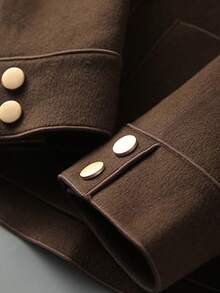 欧美时尚简约大码女装翻领单排扣高质感短款外套休闲纯色长袖复古气质宽松时尚上衣淑女秋装大码