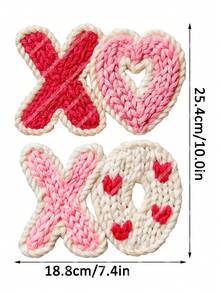 情人节仿毛线 XOXO 爱心 DIY 熨烫热转印贴纸贴片，适用于 T 恤、卫衣、布料、包包、枕套、服装装饰、节日派对装饰，10 英寸 - 粉色 - 查看 2