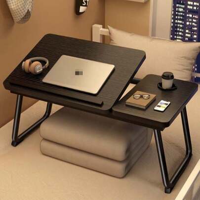 Mesa dobrável - Mesa de cama móvel sem necessidade de instalação, 2 opções de mesa de computador ajustável, com porta-copos e gaveta, mesa flexível para dormitório (cor aleatória)