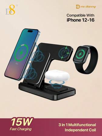  D8 3 In 1 Wireless Charging Station For Women, Stylish Pink/White Aesthetic Charger Stand Compatible With For IPhone17 16 15 14 Pro Max/13/12/11/X/SE, Compatible With Apple Watch9 8 7 6 5 4 3 2/SE & A*RPods 3 2 Pro, Compact Portable Charger For Multiple Devices-Perfect For Travel, Camping & Office. Slim Design Saves Space, Matches Girls' Desk Decor. Ideal 2024 Holiday Gifts: Valentine's Day Gift For Her, Christmas Gifts For Girlfriend/Sister/Mom