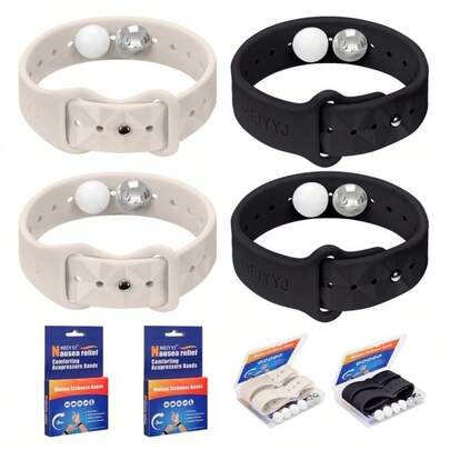 2 Pairs / 4 Pcs Motion Sickness Bands Acupressure Nausea Relief For Car Sea Air Sickness Unisex Silicone Wristband