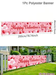 1pc Happy Valentine's Day Banner, 200x40cm Polyester Valentine's Day Outdoor Hanging Banner, Sweet Heart Gift Box & Gnome Pattern Welcome Sign, Happy Valentine's Day Party Supplies, Outside Fence Garage Garden Porch Backdrop Home Decor Wall Room Decor - Multicolor - View 13