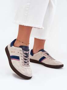 Zapatillas bajas de ante para mujer Big Star SS274680 HI-POLY SYSTEM de cuero natural transpirable, color verde gris - Gris - Ver 2