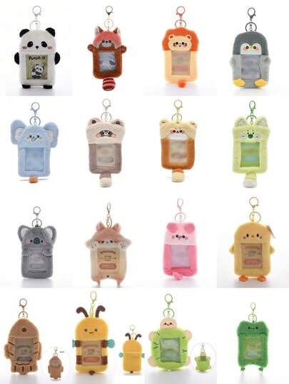 1个超可爱透明卡通毛绒卡套，ins风毛绒卡通卡套，3英寸照片星星卡片展示吊坠，多功能，可用于身份证、工作证、学生证、教师证、病假条等。