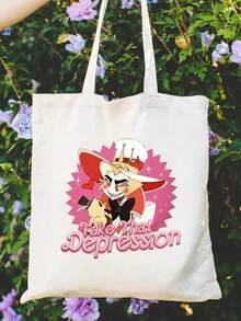 2 piezas/1 Set Bolso de lona con estampado "Supera la depresión", bolso de hombro para viajes y uso diario, bolso de compras, opción ideal como regalo, bolso plegable de viaje, bolso de lona, bolso de fin de semana, organizador de viaje de gran capacidad, artículos esenciales para cruceros y vacaciones para hombres y mujeres - Multicolor - Ver 6