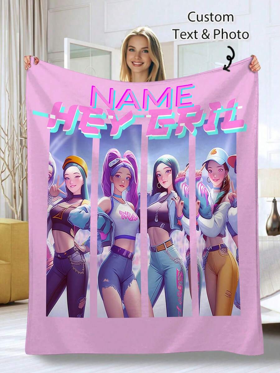 Manta de flanela rosa e azul para menina (1 peça), personalizada, ideal para o Dia dos Namorados, casais ou Ano Novo. Manta decorativa para sofá, sala de estar, quarto e decoração de casa. Super grossa e macia, perfeita para todas as estações. Ideal para presentear amigos e familiares com imagens de família e amigos. - Multicolorido - Ver 1