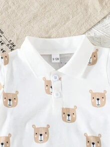 4件套幼儿男童时尚简约新款星条纹图案短袖上衣搭配纯色短裤，休闲夏季套装 - 卡其色 - 查看 5