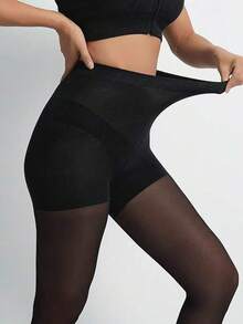 1 Or 2 Pairs Women High Waist Slimming Shaping Black Leggings - Fashionable Sexy High Elasticity Sheer Pantyhose - Black - View 3