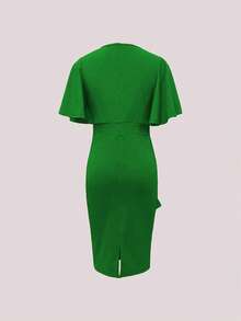 Đầm ôm sát dáng vintage màu trơn cổ tròn thắt eo dành cho nữ, thích hợp cho mùa xuân/hè. - màu xanh lá - Xem 6