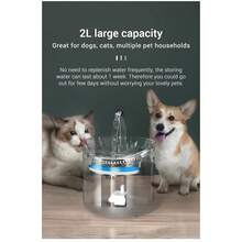 Una fuente de agua automática para mascotas de 2L con funcionamiento con sensor, alimentación USB, funcionamiento silencioso, filtro incorporado, fácil limpieza, adecuada para gatos y mascotas pequeñas, no requiere pilas (adaptador no incluido). - 2L - Ver 8