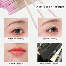 About 100Pcs/Pack Double Headed Nail Polish Wiping Wooden Stick ,Small Tip Double Head Tattooed Eyebrows Beauty Makeup Tools For Wiping,1/2/3/4/5/10/20pack For Packaging Method - Pink - View 3