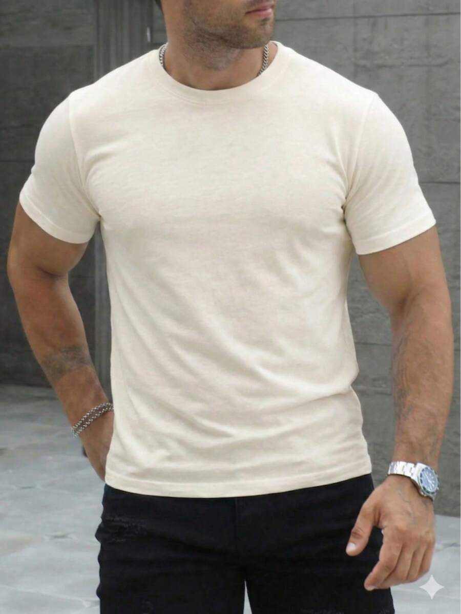 PLAYERA MANGA CORTA CUELLO REDONDO LISA - Crema - Ver 1
