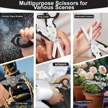 6-In-1 Multifunctional Stainless Steel Scissors - Foldable Design With Built-In Window Breaker And Ruler. Durable, Sturdy And Reliable, Ideal For Home Improvement, Outdoor Activities, Household Chores, Kitchen Use, Gardening, Cutting, Seatbelt Cutting And Emergency Situations. Your Reliable Outdoor Companion! Scissors, Cutting Tool, Folding Knife, Sewing Shears, Kitchen Accessory, Tool, Work Tool, Men's Tool, DIY Tool - Black - View 5