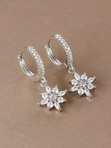 1 Cặp bông tai hình ngôi sao đính đá Zirconia lấp lánh hình học dành cho nữ, khuyên tai treo - Bạc-11# - Xem 3