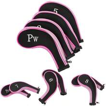 10pcs Club Cover, Neoprene Waterproof Club Iron Covers Putter Set Protector Case Accessory - Rosado - Ver 2