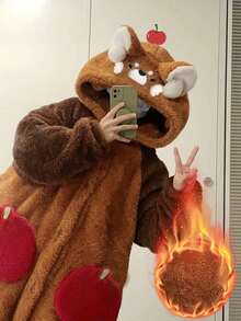 Damen süßer Bär Bademantel - Cartoon niedlicher Waschbär Flanell Bademantel - Nachtwäsche, nicht dehnbarer Stoff, maschinenwaschbar - Gemütlicher Winter Bademantel - Zuhause (Erwachsene) Cartoon Plüsch warmer Kapuzen Bademantel