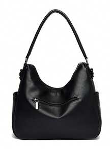 Large Capaci Leather Crossbody Bag For Middle-Aged Women Faionable Versatile Single Oulder Satchel Casual Simple Sle - Black - View 7