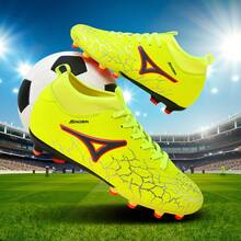 1 Pair Unisex High-Top Outdoor Football/Soccer Shoes, Slip-Resistant & Durable TF Cleats For Adults, Students, Teenagers, Suitable For Artificial Turf, Lace-Up Leather Football/Soccer Boots, Lightweight High-Performance Anti-Slip Design, Professional Football Boots, Factory Direct - Fluorescent Yellow - View 4
