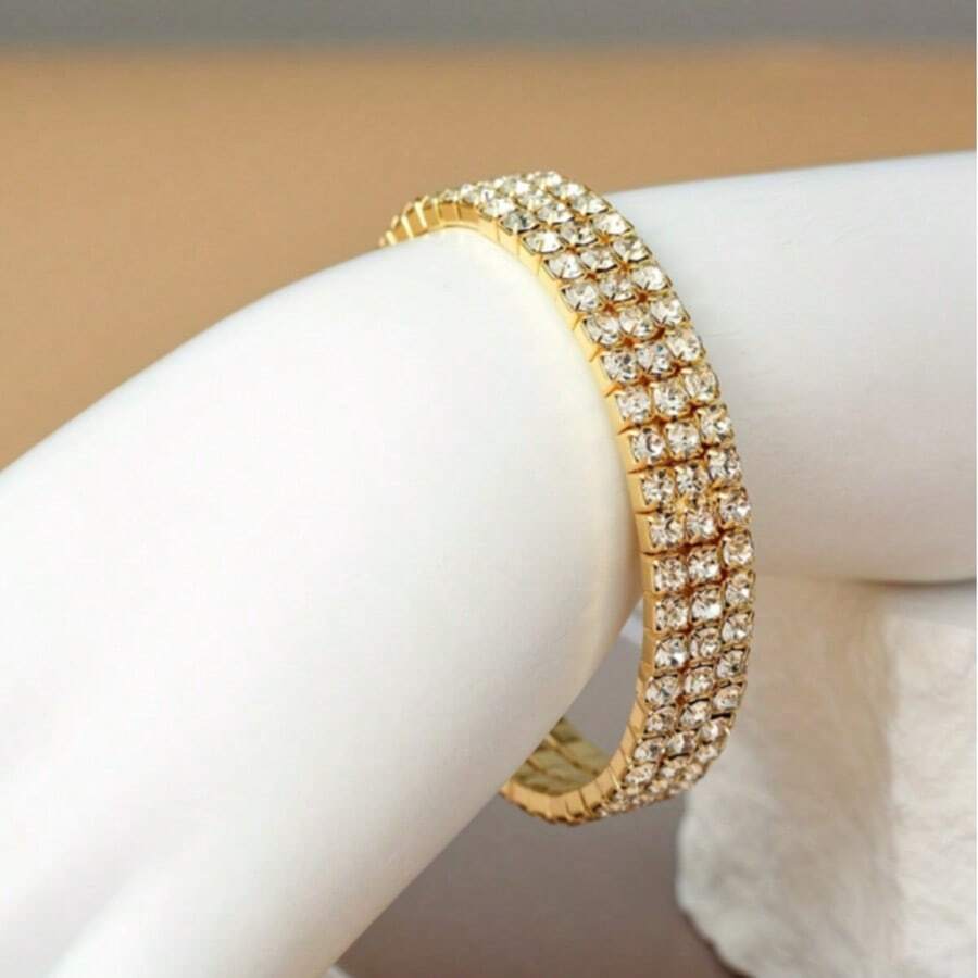 1 chiếc vòng tay đính đá Rhinestone trang trí, thích hợp để đeo hàng ngày - Vòng tay đính đá ba lớp - Xem 1
