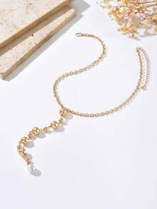 1pc Minimalist Faux Pearl Y-Necklace, Suitable For Daily Wear - Gold - View 5