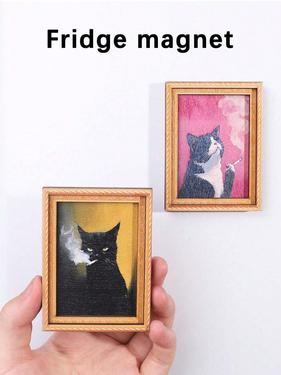 1pc Wooden Photo Frame Refrigerator Magnet, Suitable For Home, Office, Study Room Refrigerator Decoration - Refrigerator Magnet - Multicolor - View 1