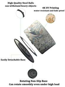 360° Rotating Cosmetic Storage Box, Art Supply Storage Box, Remote Control Holder, 4-Compartment Multi-Functional Pen Holder Desktop Stationery Storage Box (Magpie On A Branch) - Multicolor - View 11