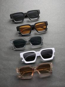 5pcs Men's Geometric Frame Modern Minimalist Fashion Glasses Set, Suitable For Outdoor Travel, Music Festivals, Vacations And Other Occasions - 5 chiếc màu đen trắng xuyên qua màu cam trà - Xem 6