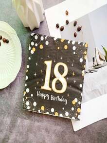 20pcs 18th Birthday Celebration Party Napkins, Virgin Wood Pulp Dual Layer Paper Napkins (6.5*6.5inch), Disposable For Tableware, Hotel, Restaurant - Black - View 5