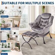 Sillón con otomana, sillón grande con otomana, sillones de lectura con bolsillo lateral para sala de estar, dormitorio y oficina, gris - Gris - Ver 1