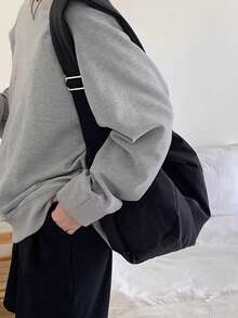 حقيبة كانفاس سعة كبيرة بحزام عريض، حقيبة كروس بودي للنساء، تصميم نيش مطوي على شكل كيس دمبلينج، حقيبة كتف، حقيبة تسوق نايلون مطوية خفيفة الوزن وحقيبة كروس بودي، مقترنة بتصميم كيس الدمبلينج - حقيبة يد بسحاب إغلاق بلون واحد، مناسبة للاستخدام اليومي والسفر