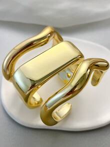 3件套复古优雅波西米亚风CCB亚克力女士轻盈精致手镯套装，适合日常佩戴和派对场合 - 金9 - 查看 2