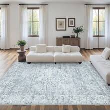 Washable Area Rug 5x7, Non-Slip Boho Neutral Carpet Living Room Bedroom Dining Room Office, Low-Pile Farmhouse Soft Carpet, Tan - Xám - Xem 9