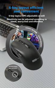 Lenovo Ratón inalámbrico N04S: Conexión de doble modo 2.4G + Bluetooth, diseño de 6 botones, ajuste de DPI de 4 niveles, receptor USB, compatible con múltiples dispositivos, modo de suspensión inteligente, compatible con múltiples sistemas, para un trabajo de oficina talla grande eficiente. - Blanco - Ver 5