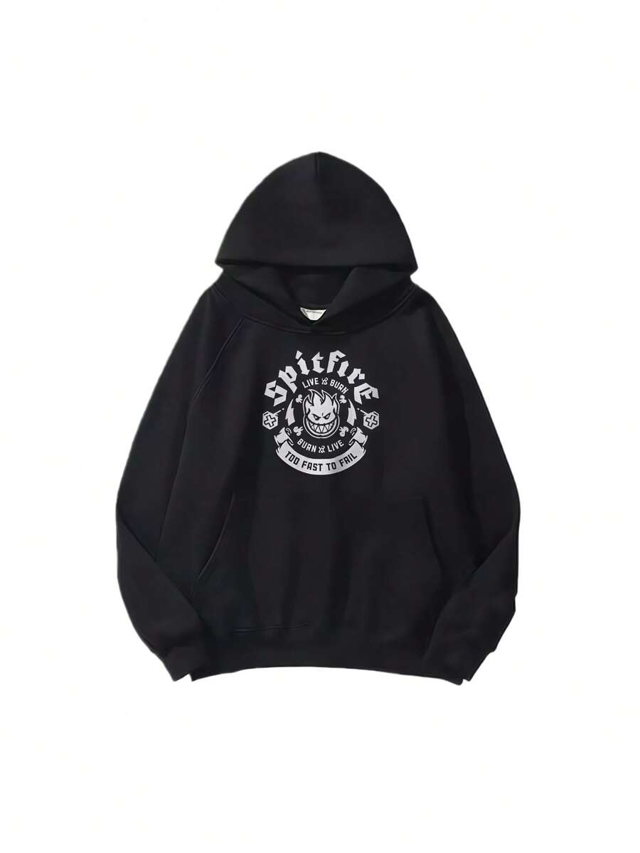 Men's Outdoor Sports Sweatshirt Simple Personality Pattern Printing Long-Sleeved Pullover Hoodie Fashion Matching Items - Black - View 1